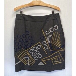 Peter Nygard Pencil Skirt Charcoal Gray Geometric Embroidered Sz 8 NWOT Career